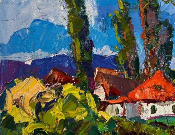 Image 1 of Original Oil Painting Summer Village Landscape Childhood in the aromas of grass