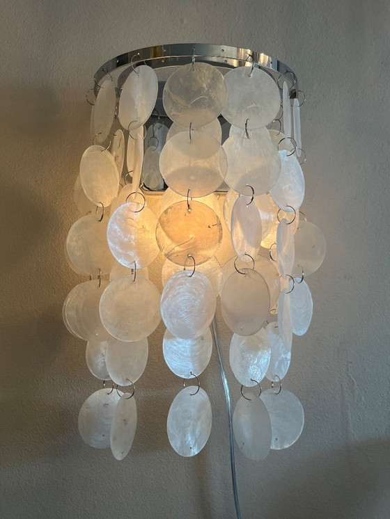 Image 1 of Set of 2 capiz shell Wall lamps pearl shell chrome frame