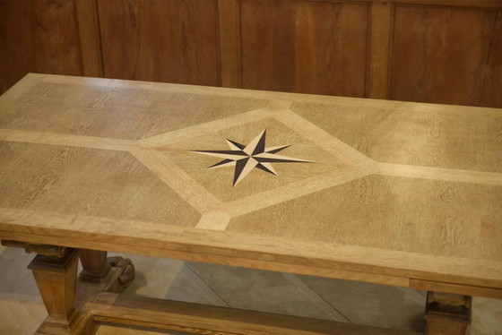 Grote sculpturale eiken tafel uit de jaren 50. – Eettafels, Vintage (photo 2 of 14)