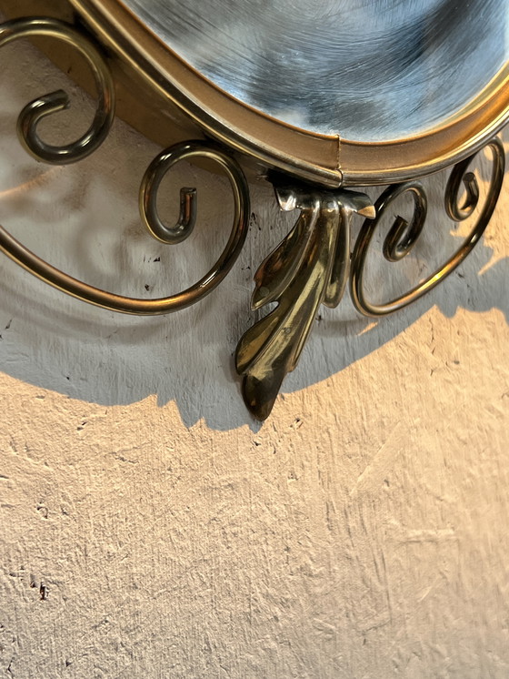 Image 1 of Vintage Oval Brass Mirror, Ornate Decor, Deknudt Belgium, 1970's