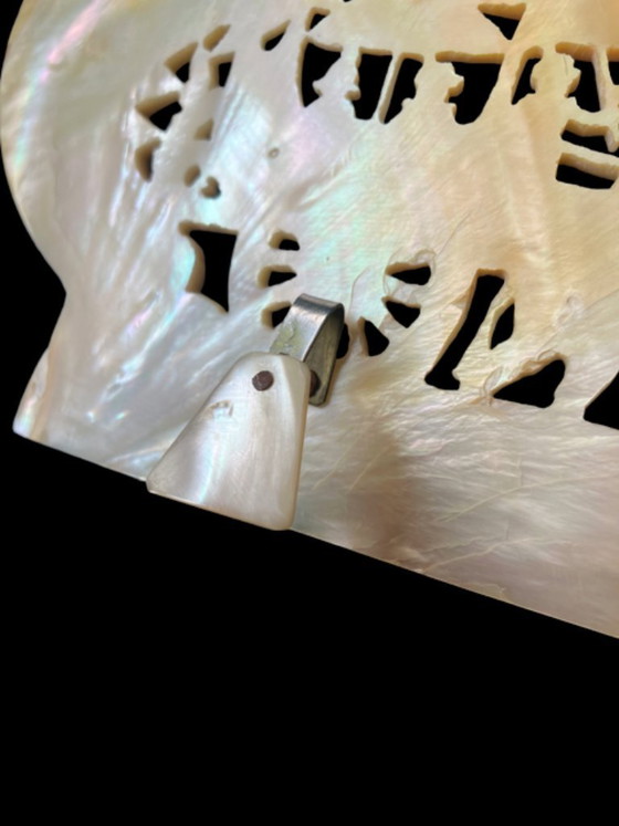 Image 1 of Old mother-of-pearl cutting board and cake/fish knife