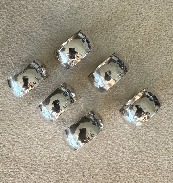 Image 1 of Hermann Bauer, Schwäbisch Gmünd (founded 1863) - Napkin ring (6) - Finger rings for fabric - .835 silver - with gift box