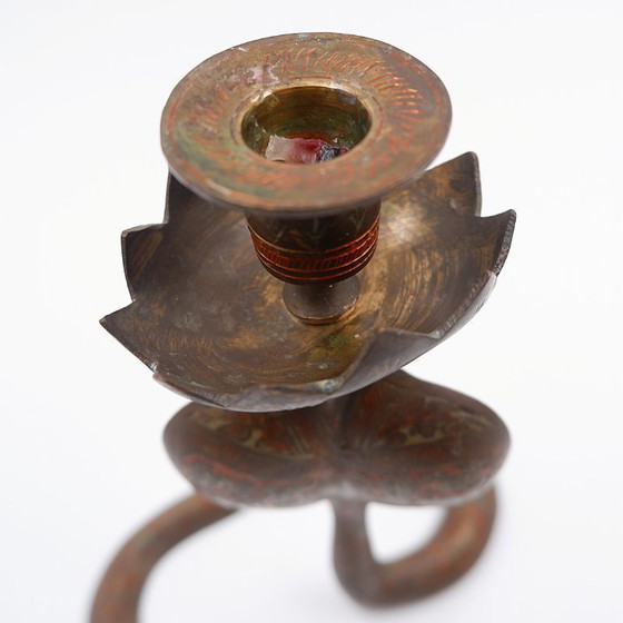 Image 1 of Persian-style brass candlestick in the shape of a cobra - 20th century