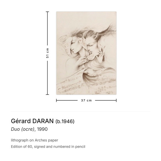 Image 1 of Gérard DARAN Duo (ocre) Signed lithograph 1990