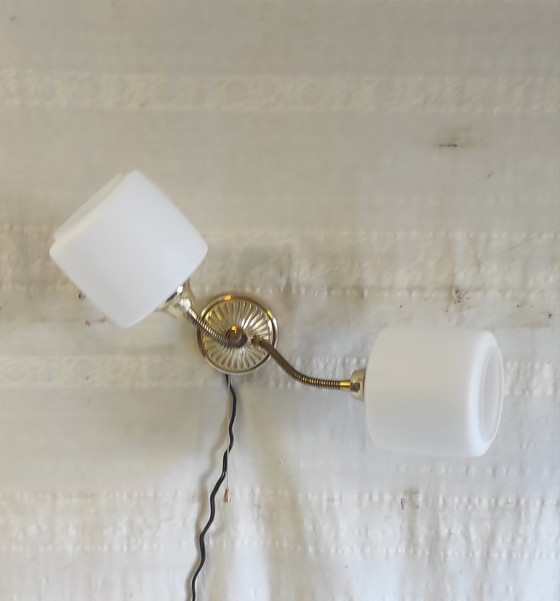 Image 1 of Double articulated wall light with opaline globe - 1950s/60s