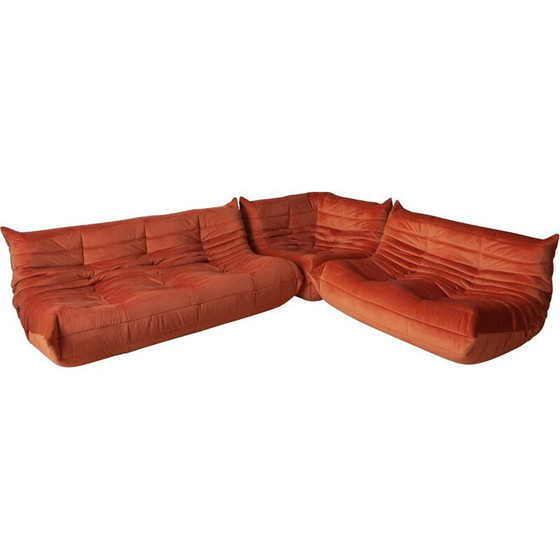 Image 1 of Togo vintage woonkamer set in oranje fluweel van Michel Ducaroy voor Ligne Roset, Frankrijk 1970