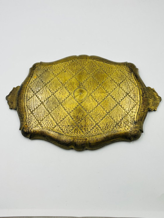 Image 1 of Grande vassoio fiorentino, stile barocco, oro giallo, vintage anni '70