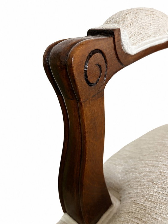 Image 1 of Restored Louis XV Style Armchair with Carved Wood and Light Upholstery