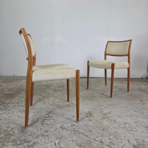 2x Niels Møller modèle 80, chaise de salle à manger danoise teck années 60