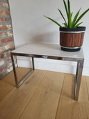Vintage side table or plant table, chrome frame and white top
