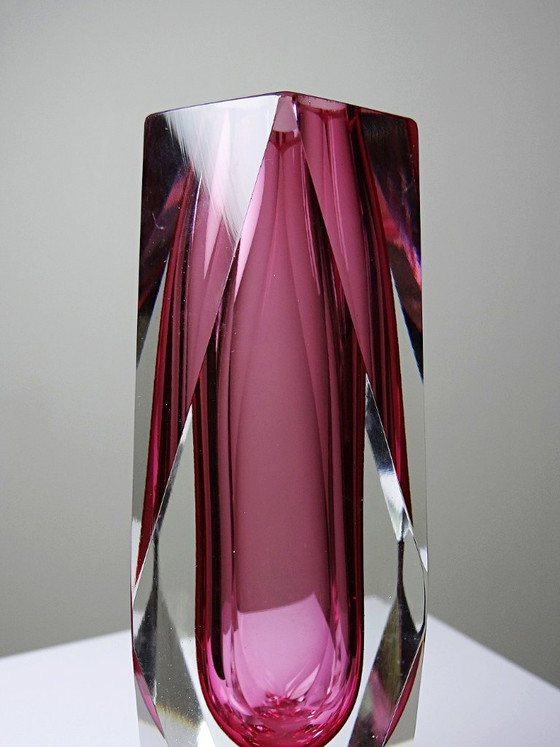 Image 1 of Sommerso faceted Murano vase in pink glass and crystal, 1950s-60s