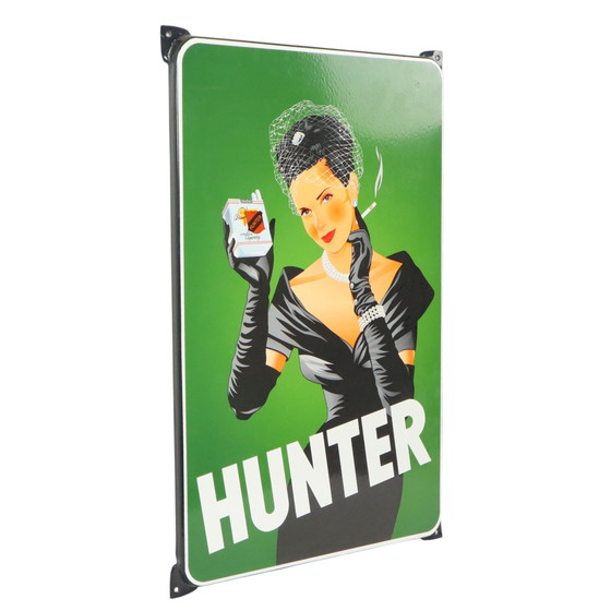 Image 1 of Letrero publicitario de cazador con placa esmaltada de gran tamaño