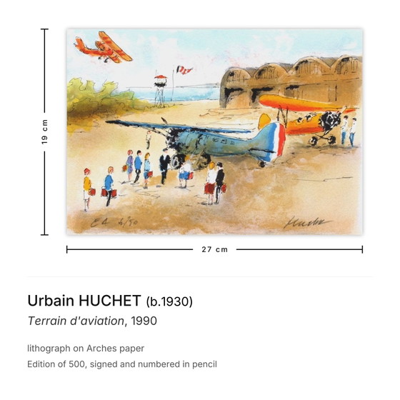 Urbain Huchet Litografía firmada Terrain D'Aviation 1990 – Litografías y grabados, Paper (photo 3 of 5)