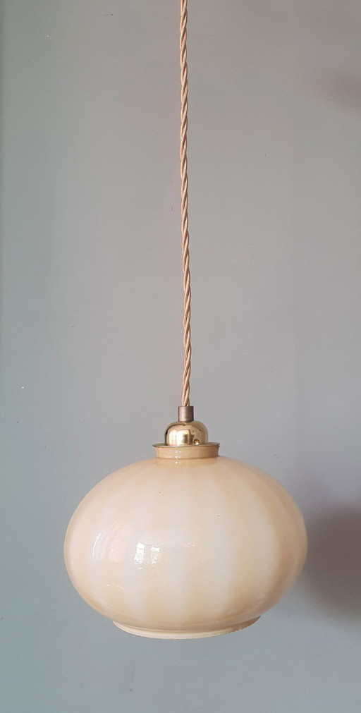 Lampada a sospensione vintage in vetro opalino giallo pastello/arancione