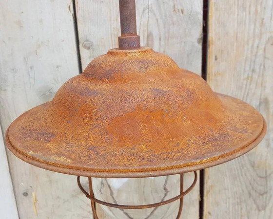 French Rusty Barn Lamp applique murale, Appliques murales, Métal, Céramique, Marron, Industrieel (photo 4 sur 7)