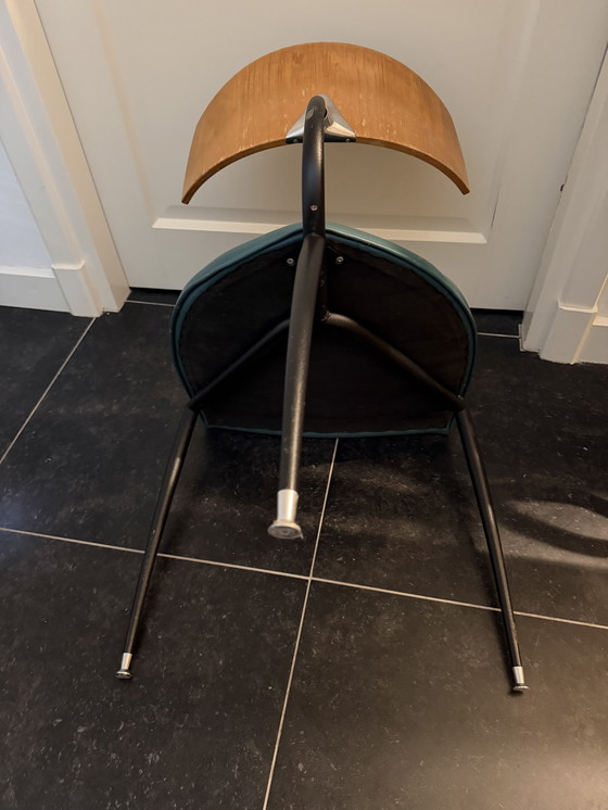 Image 1 of 3x chair with green leather upholstery