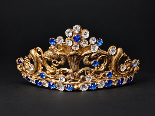 Antica Tiara Corona Francese per Statua Religiosa, Ottone Dorato & Vetro, c.1900