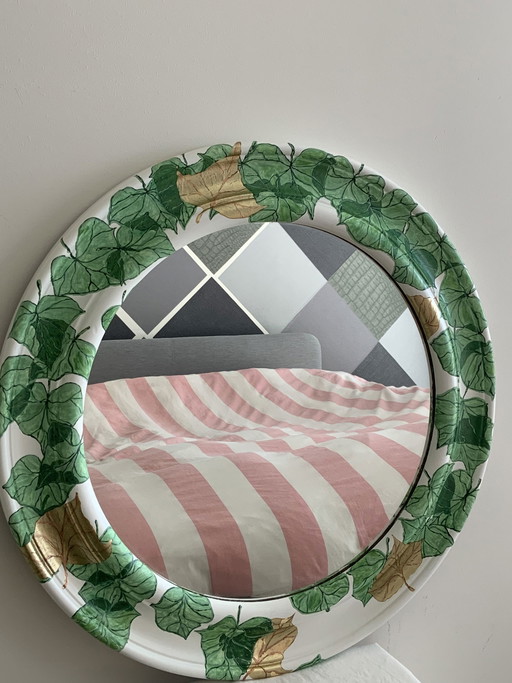 Hand painted mirror les feuilles