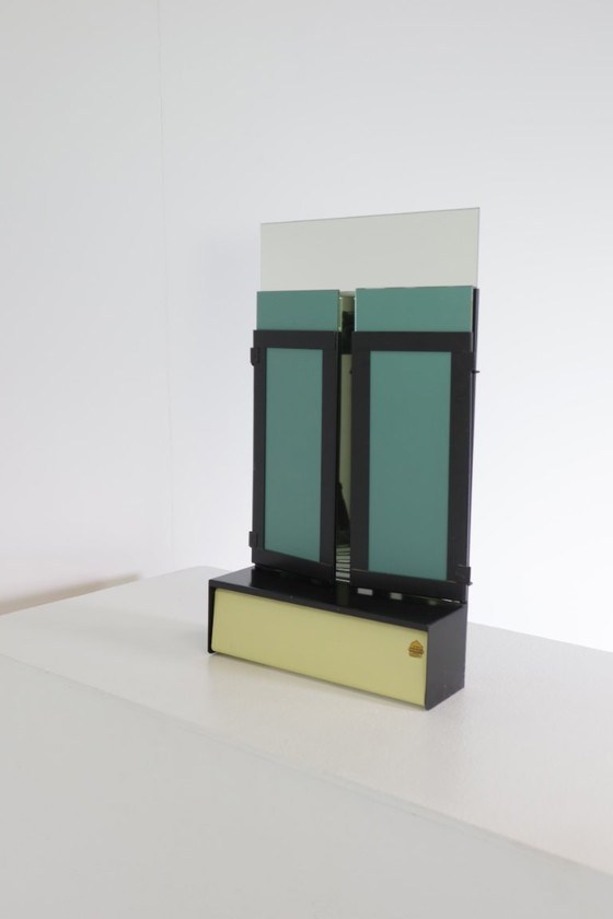 Image 1 of Mid-Century modern metal mirror with comb holder and folding side panels, 1960s - Brabantia