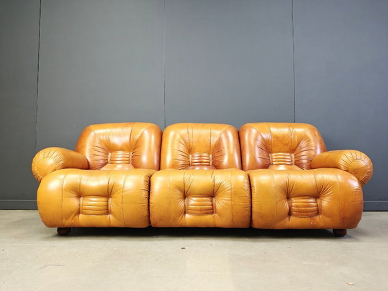 Image 1 of Mid Century italienisches Leder 3-Sitzer Sofa, 1970er Jahre
