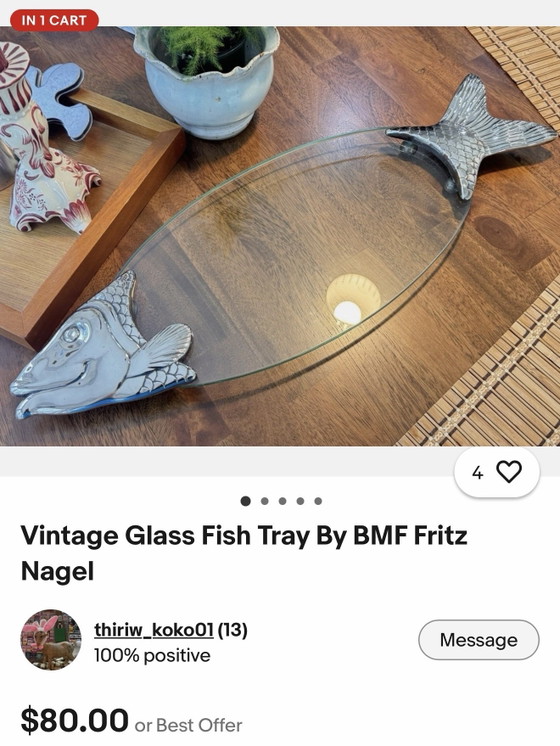 Plateau poisson vintage en verre par BMF Fritz Nagel, Accessoires de table, Métal, Argenté (photo 9 sur 9)