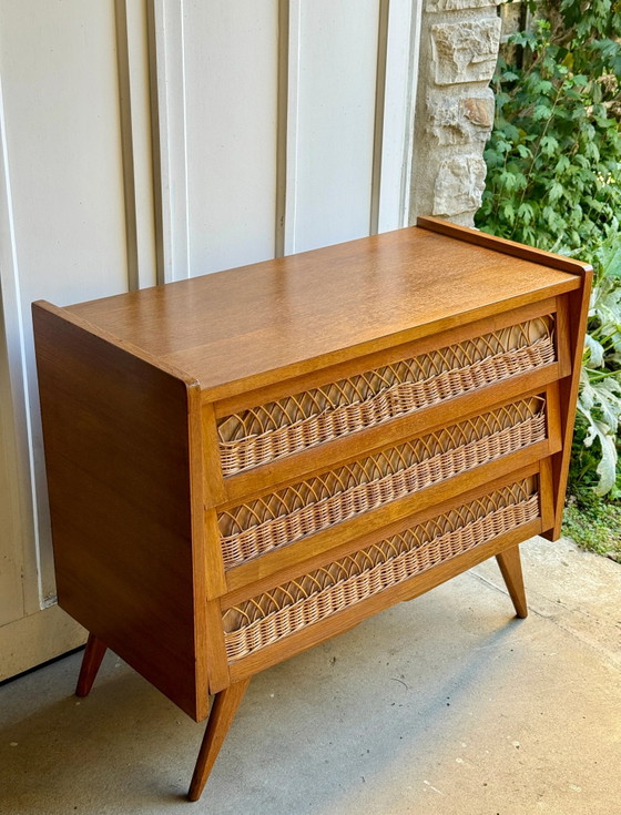 50s/60s Scandinavian Oak and Rattan Dresser, Chest of drawers (photo 4 of 14)