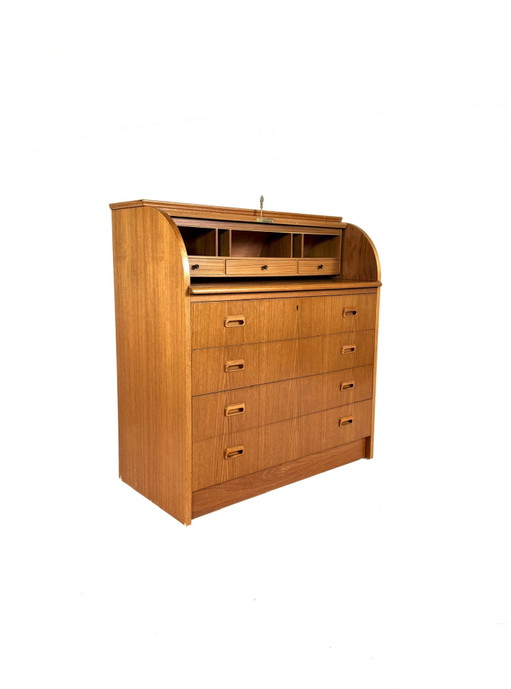 Vintage Danish teak roll-top secretary desk '60