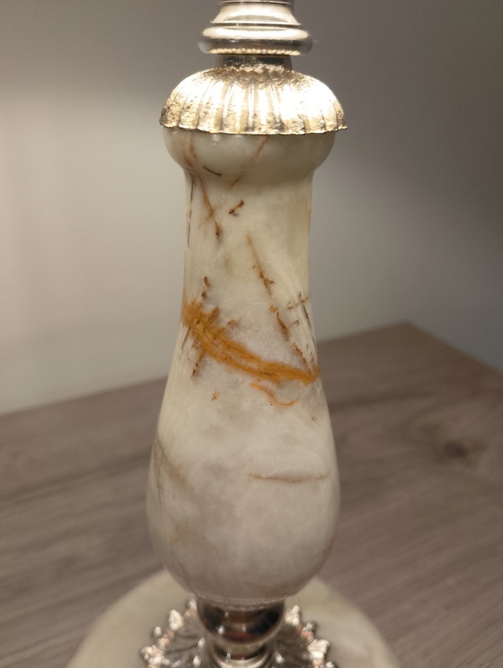 Image 1 of Authentic antique charm lamp in bronze with claw feet and genuine onyx, fully electrified with braided cable