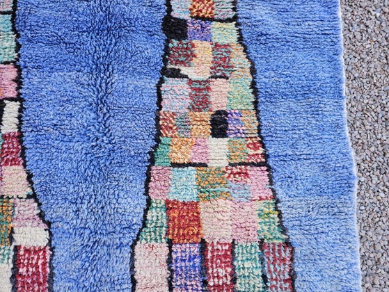 Image 1 of Alfombra marroquí azul bígaro de 3x2 m - Alfombra geométrica pixelada vibrante