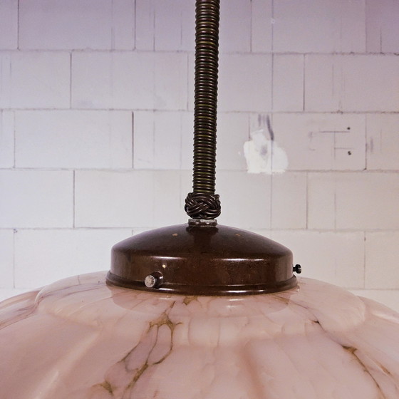 Image 1 of Antique Art Deco Pendant Lamp with Light Pink Marbled Glass (Ceiling Lamp)