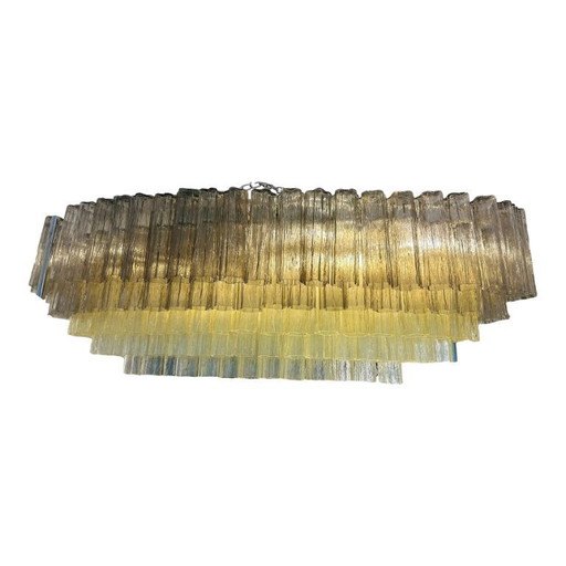 Lampadario ovale in vetro di Murano italiano, realizzato a mano – Oro opaco e multicolore