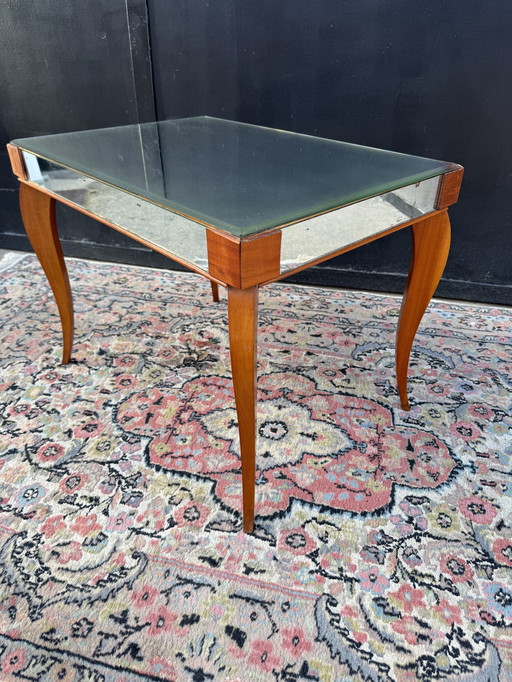 Small wooden coffee table and mirror from the 1950s