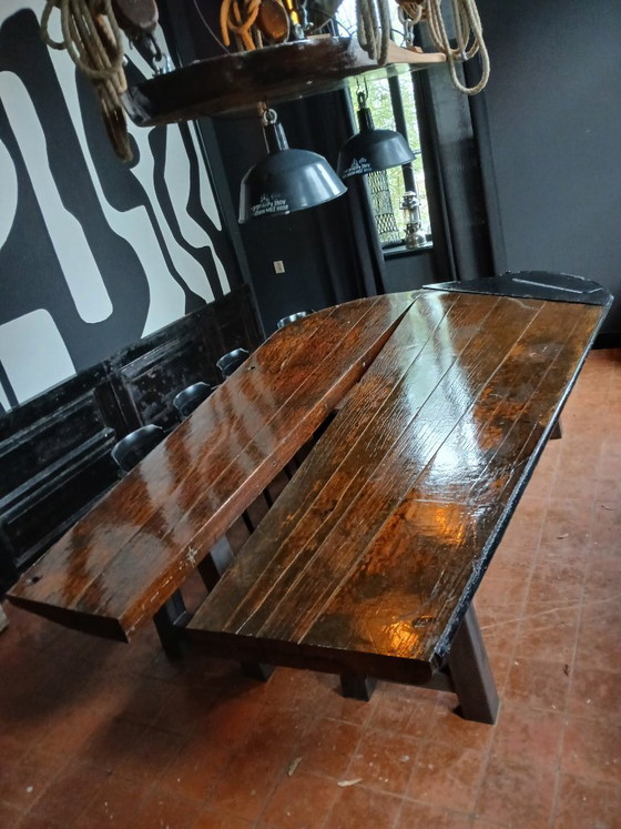 Image 1 of Robust ship's table with ceiling piece, accessories, and lamps for 18 people
