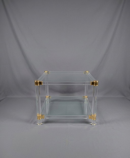Table d'appoint de style Hollywood Regency en plexiglas et verre, années 1970