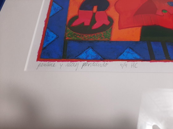 Image 1 of Clemens Briels. Zeefdruk, Titel  is "pantine y alerg perdundo". 