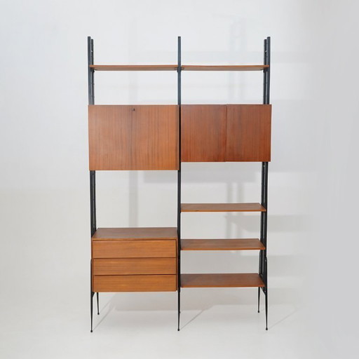 Modular bookcase with wooden uprights, 1950s