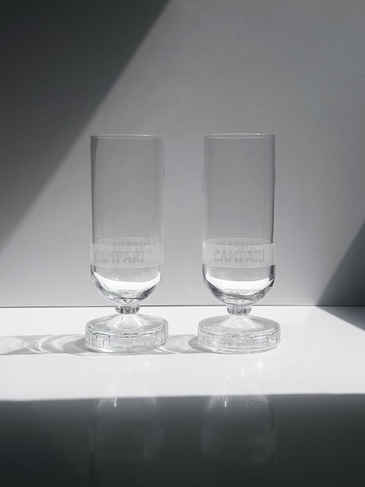 5 Campari „Greca“ Bitterglazen van Matteo Thun voor Alessi, Italië 1986, met originele doos – glazen karaffen, Glass, Vintage