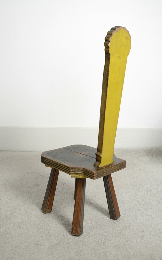 Image 1 of Handbemalter Tiroler Kinderstuhl - 19. Jahrhundert Alpine Volkskunst