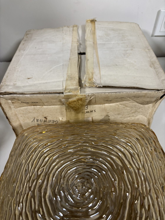 Image 1 of New old stock in doos !  Grote hoogstwaarschijnlijk Glashütte Limburg ?? plafonnière of wandlamp amber glas jaren ‘60/’70