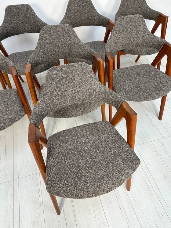 Image 1 of Juego de 8 sillas de comedor danesas "Compass" de teca de Kai Kristiansen para Schou Andersen Møbelfabrik, años 60