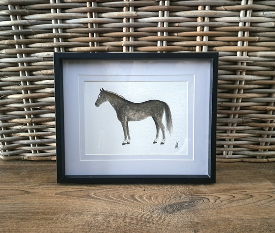 Image 1 of Original watercolor horse painting with frame