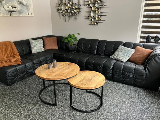 Image 1 of Beautiful genuine black leather modular sofa.