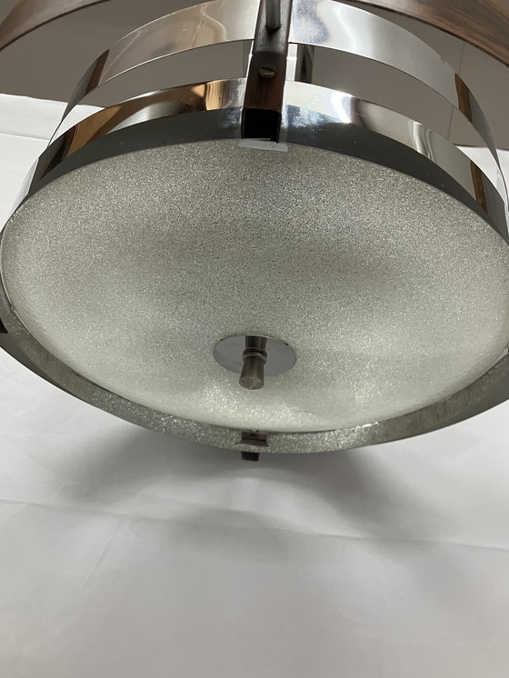 Image 1 of Vintage teak look Scandinavisch space age design hanglamp