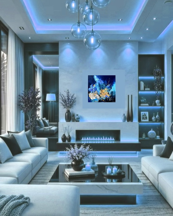 Pintura abstracta, azul y oro, Pinturas y dibujos, Lienzo (foto 5 de 5)