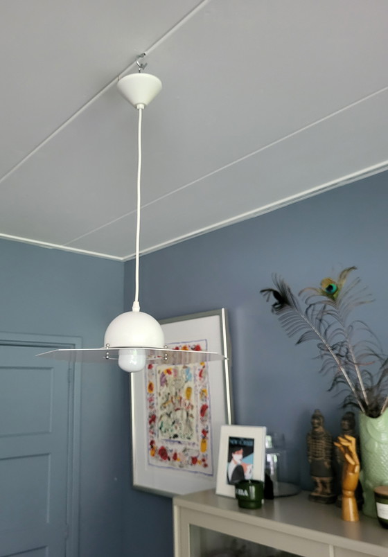 Image 1 of DL Holland 8 Hoekige wit metalen hanglamp jaren '80