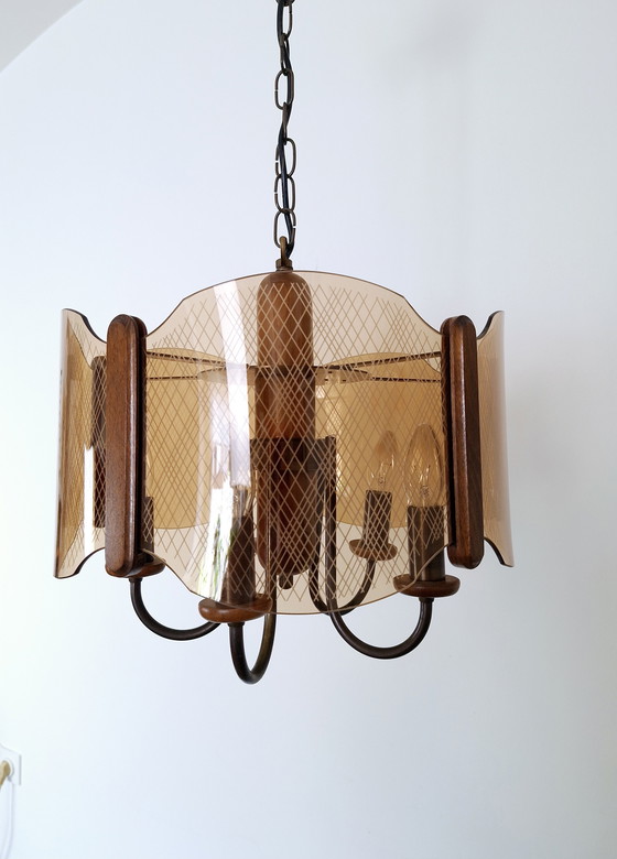Image 1 of Grand lustre Mid Century / Lampe pendante vintage / Luminaire rustique élégant / Yougoslavie années 1970 / Lampe suspendue