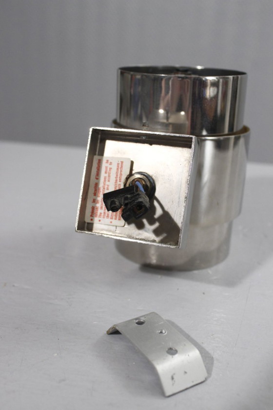 Image 1 of Vintage modernistische Art Deco spiegel en wandlampen, vernikkeld staal, jaren 1950