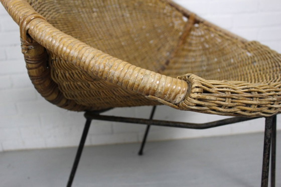 Image 1 of 1950s Italian Rattan Basket Chairs & Matching Bistro Table Set