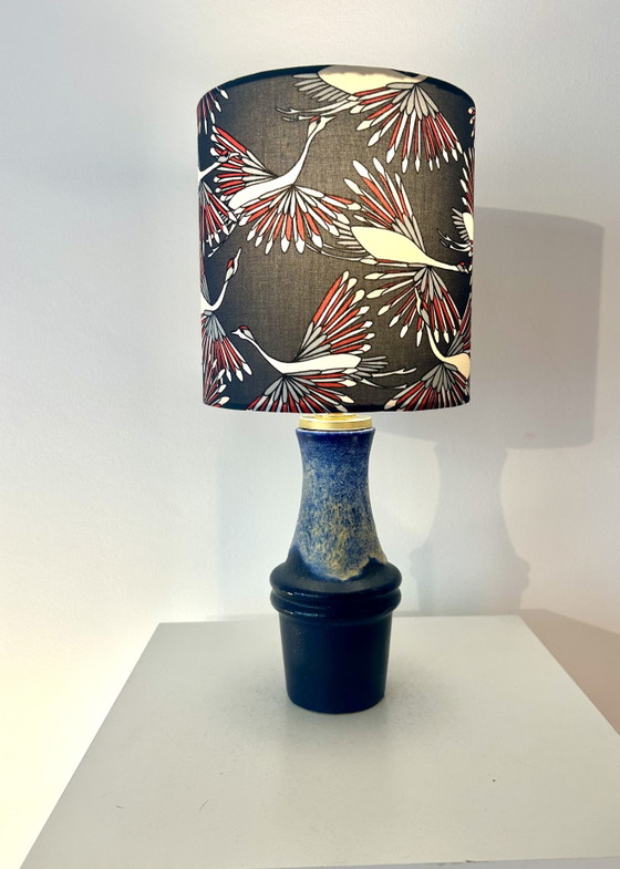 Image 1 of Atmospheric table lamp with crane motif shade made from Scheurich vase