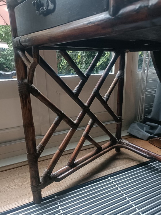 Characterful vintage bamboo-style Desk with three drawers, Brown (photo 9 of 9)